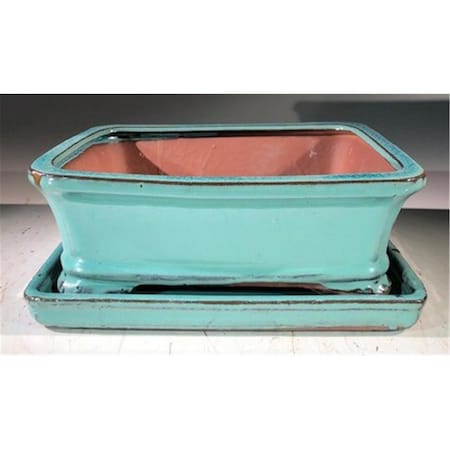 Paisaje 8 x 6 x 3 in. Ceramic Bonsai Pot with Humidity Drip Tray, Light Blue - Rectangle PA2529816